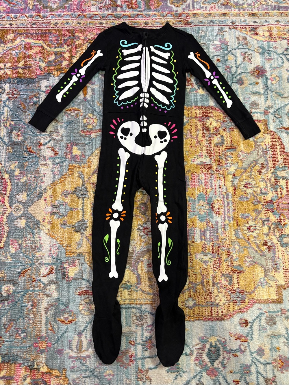 Old Navy Halloween Dia de los Muertos colorful skeleton footed pajamas 3T